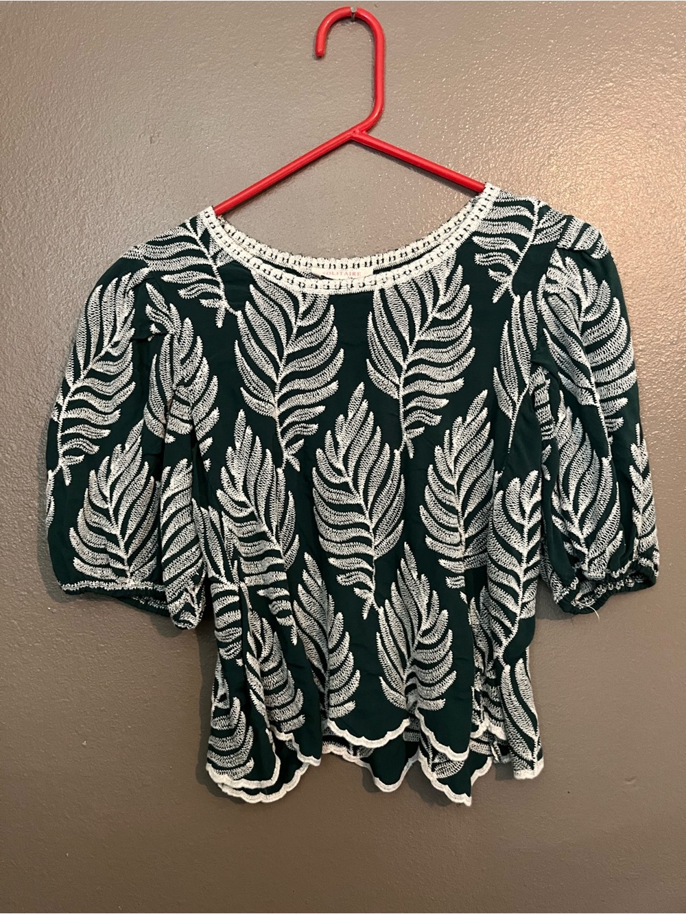 Solitaire Dark Green Leaf-Print Blouse